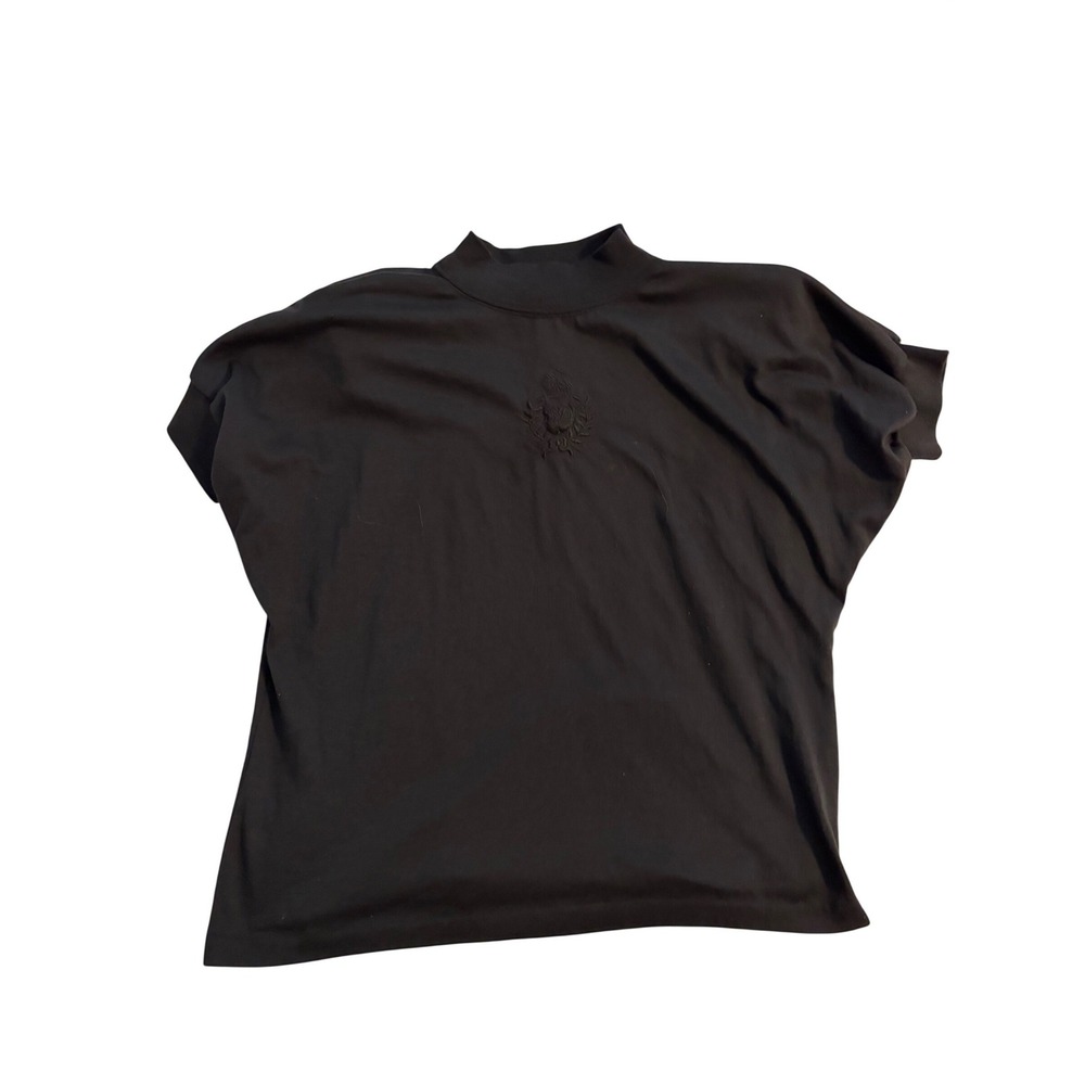 Skylite Top Vintage Academic‎ Black Embroidered Crest Mock Neck Oversized L